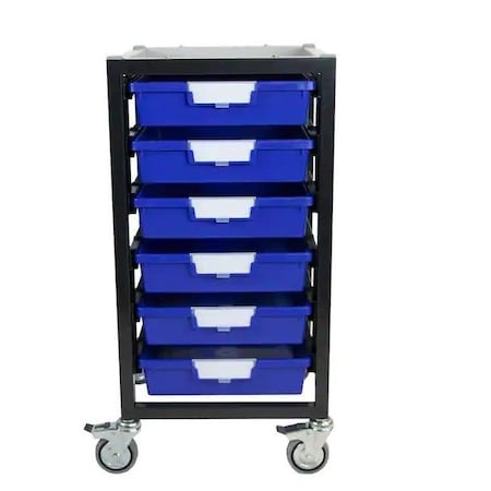 Storsystem Commercial Grade Mobile Bin Storage Cart with 6 Blue High Impact Polystyrene Bins/Trays CE2100DG-6SPB